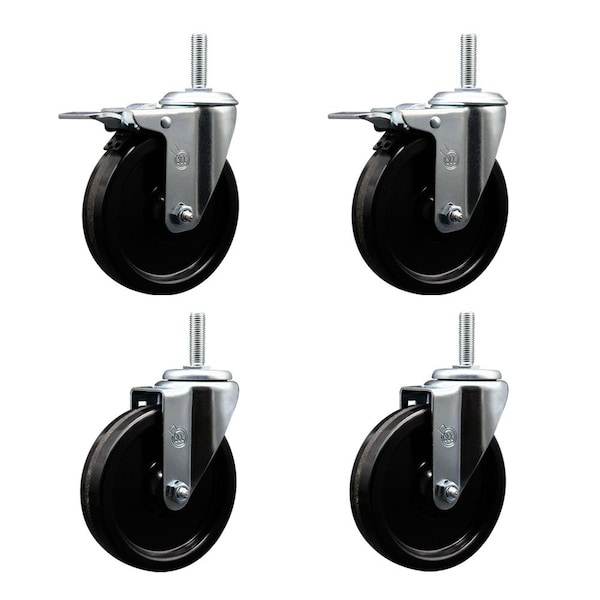 Service Caster 5 Inch Phenolic Swivel 34 Inch Threaded Stem Caster Set 2 Total Lock Brakes SCC-TSTTL20S514-PHS-34212-2-S-2 - main